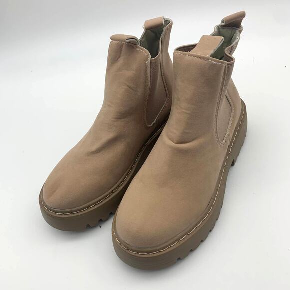 Ankle Platform Boot Womens Size 6 Khaki Faux Suede Booties - Picture 4 of 11